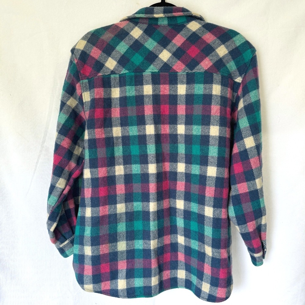 Vintage Woolrich Woman 80s USA Made Plaid Wool Flannel Shirt Blue Pink Gorp - Picture 3 of 4
